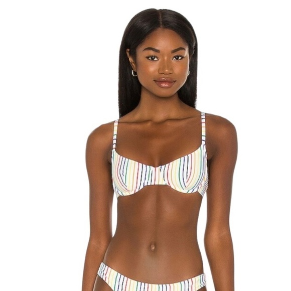 Solid & Striped Eva Bikini Top in Rainbow Pinstripe Size Large - Picture 1 of 7
